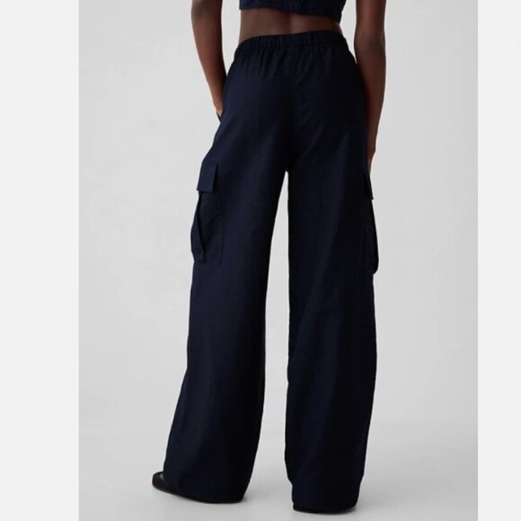 GAP Linen-Cotton Cargo Pull On Wide Leg Pants SMALL TALL Black #855963 RT$80 - Picture 4 of 9